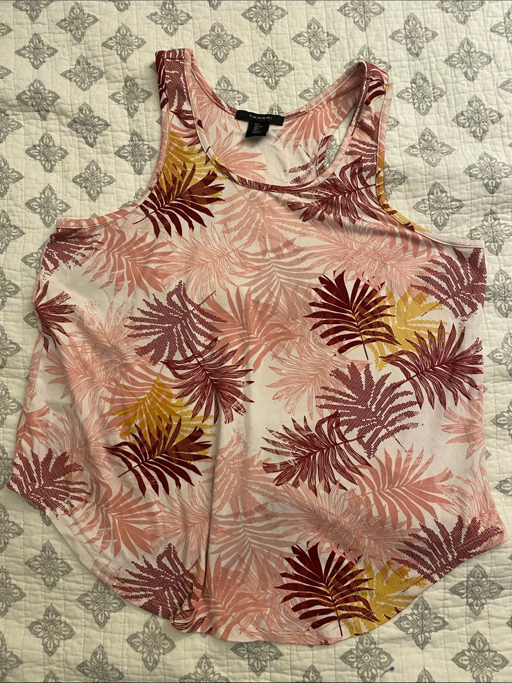 Tahari Pink Floral Palm-Print Sleeveless Tank